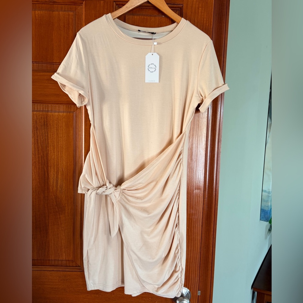 Neutral Tie-Waist Mini Dress - Beige